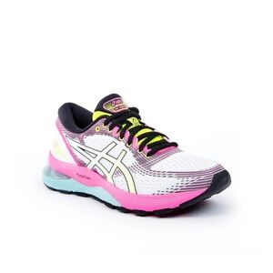 Asics Pink and Yellow Gel Nimbus Athletic Shoes with Breathable Mesh